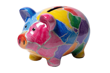 Vibrant multicolored ceramic piggy bank