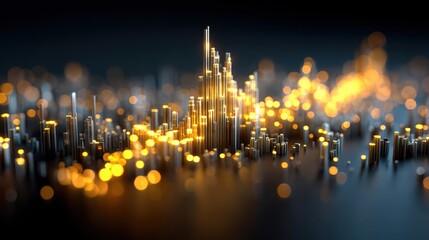 Abstract cityscape with glowing lights and blurred golden bokeh, evoking a futuristic and vibrant urban atmosphere at night.
