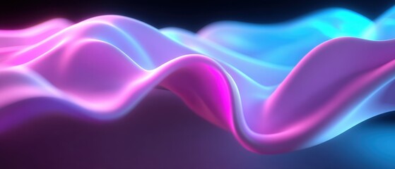Flowing, glowing pink and blue waves create an abstract, futuristic digital art background with smooth, fluid curves.