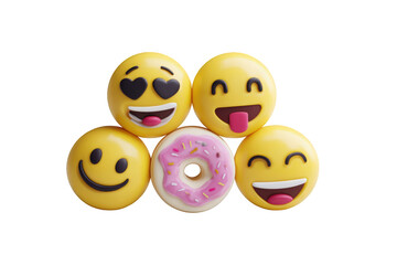 Obraz premium Group of emoticon faces surrounding a donut