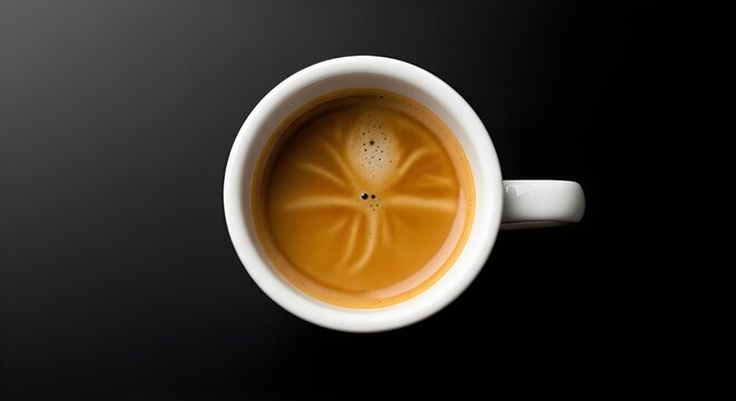 fresh espresso coffee cup dark background overhead view
