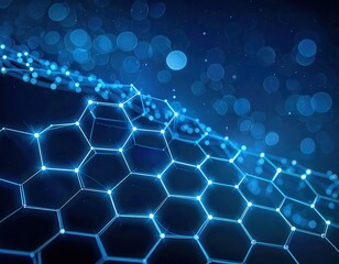 Luminous blue honeycomb lattice with bokeh background