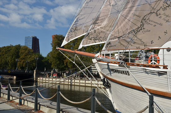 Lithuania, Klaipeda - September 08, 2025 - Sailing Spirit of Klaipėda &ndash; Meridianas Ship on the Danė River
