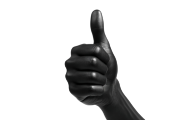Black hand giving a thumbs-up gesture against a black background
