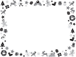 クリスマスのかわいいフレームイラスト　白黒