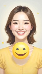 Happy woman with a smile emoji