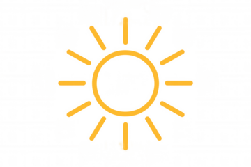 Sun icon representing summer weather, heat, and bright outdoor light with a transparent background