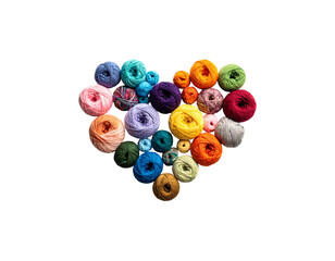 A pile of colorful fashion buttons mixed with blue, green, yellow and red beads on a white background.
