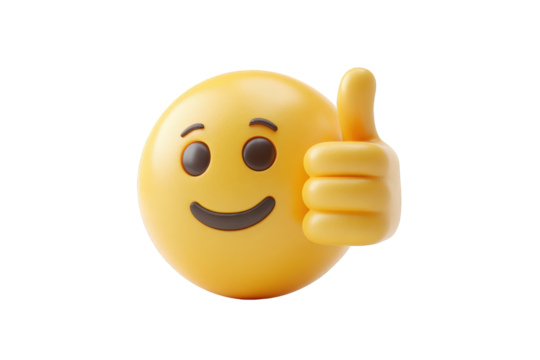 3D rendered emoji of a smiling face giving a thumbs up