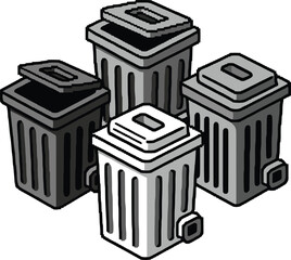 Isometric Set of Four Urban Trash and Recycling Bins VectorIsometric Set of Four Urban Trash and Recycling Bins Vector