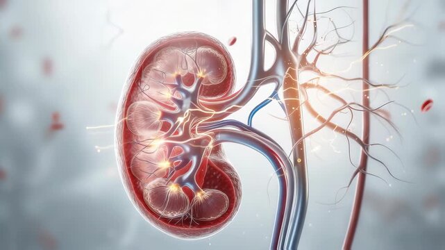 Anatomy of the human kidney organ in white background video footage for learning medical, science