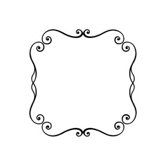 Elegant black swirl frame with decorative corners design on transparent background