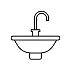 Outline drawing of a bathroom sink and faucet set on transparent background