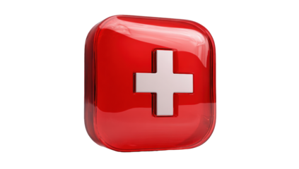 Red square button with a white plus sign