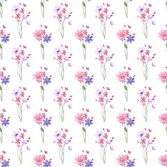 Seamless pattern, floral minimalist background with watercolor flowers. Repeat fabric wallpaper print texture. Perfectly for backdrop, wrapped paper.