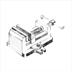 Machine Vise Drawing &ndash; Mechanical Tool Illustration