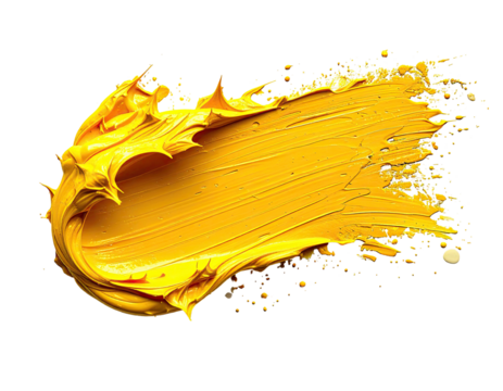 Bold yellow paintstroke with textured edges against a stark black backdrop, creating a striking visual