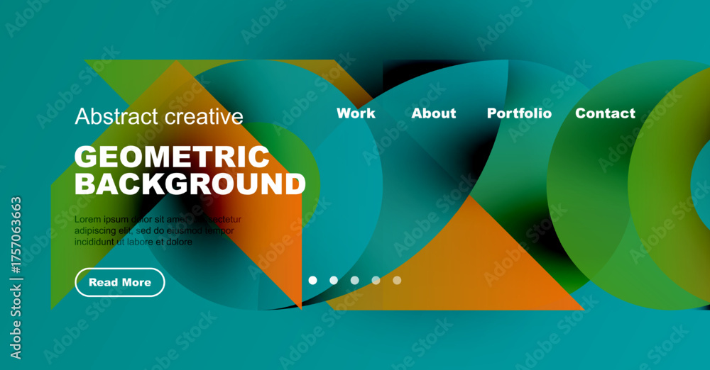 Wall mural Modern website header design. Geometric shapes, vibrant colors, text overlays create dynamic visual experience. Includes navigation options.
