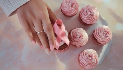 Delicate pink rose shaped pastries arranged artfully on a white plate with a hand gently touching one