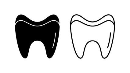 Tooth icons with outline and solid fill with transparent background