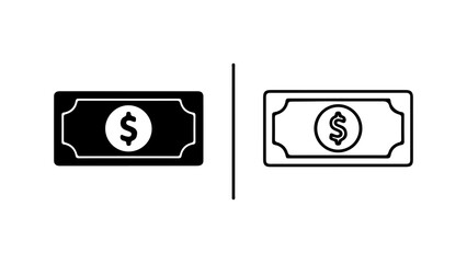 Dollar bill icons with outline and solid fill