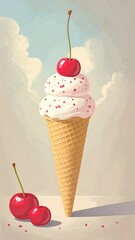 Ice cream cone with cherries (2)