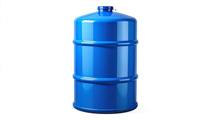 Shiny cylindrical blue storage tank on white background