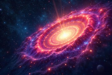 Obraz premium Cosmic mandala with swirling galaxy hues, radiating light and energy , digital painting, universe