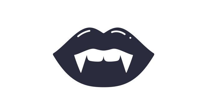Vampire lips icon symbol with fangs and glossy finish representing halloween horror and supernatural themes graphic design element isolated on white background