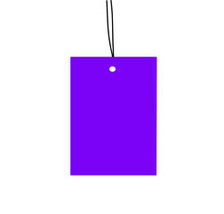 purple blank price tag with string isolated on white background