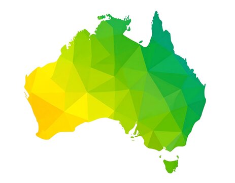 Geometric, polygonal illustration of the Australian continent, gradient colors