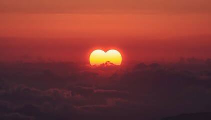 Vibrant orange sunset over a misty horizon reflecting warm golden light on the water s surface