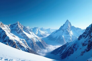 Obraz premium Majestic snow-covered mountains against a deep blue sky , awe-inspiring, breathtaking