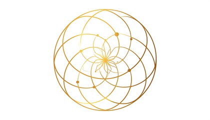 Golden geometric sphere illustration with radial lines and dots