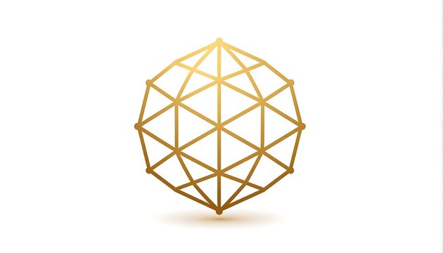 Golden globe illustration with interconnected lines, isolated on white - Powered by Adobe