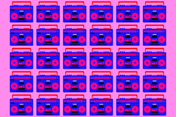 Retro beatbox radio pattern in funky pop purple background