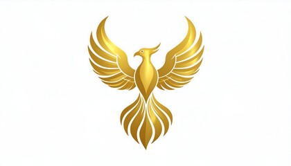 Obraz premium Golden stylized bird with outstretched wings against white background