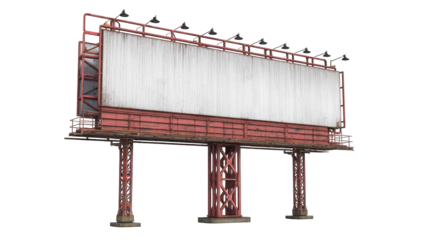 A large, blank billboard on a rusty metal framework