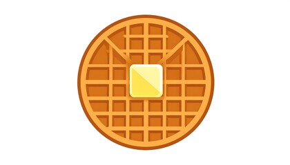Round, golden breakfast waffle topped with a square pat of butter