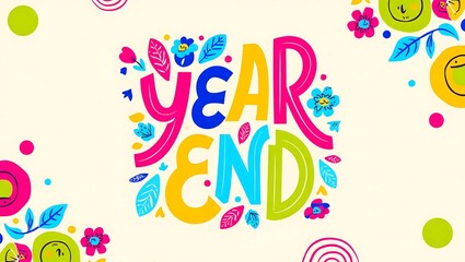 Colorful Year End Illustration with Floral and Geometric Decoration