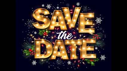 Elegant Save the Date Design with Festive Holiday Elements and Lights
