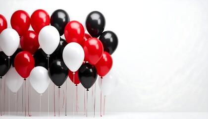 Group of colorful inflated balloons against a simple white backdrop