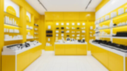 Blurred background of a beauty skincare shop with a clean and luxurious look.