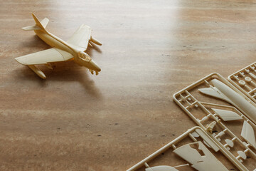 Scale model of the airplane fighter with details. Plastic assembly kit