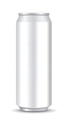 Isolated, cylindrical, shiny metal can with a shadow