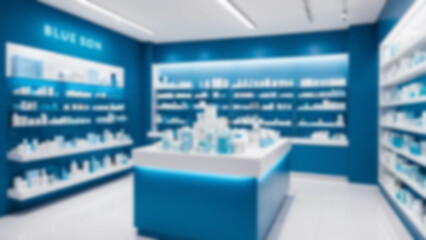 Blurred background of a beauty skincare shop with a clean and luxurious look.