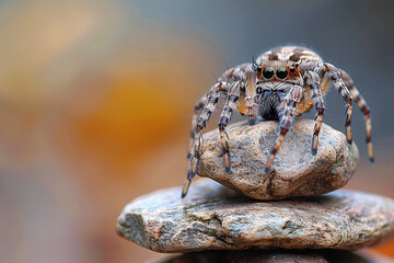 A magnificent spider perched gracefully atop a stunning stack of rocks, perfect for showcasing the beauty of nature and wildlife  