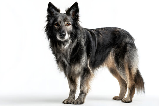 Mudi Dog Portrait in Studio Setting with Clean Background, Showcasing Its Unique Coat and Striking Features