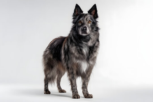 Majestic Mudi Dog Standing Proudly in Studio Light, Showcasing Unique Coat and Expressive Eyes