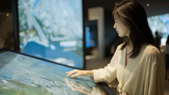 Interactive AR display showing citywide carbon emission simulations and climate mitigation strategies, emotion of engagement and problem-solving visible, symbolizing smart environmental planning,